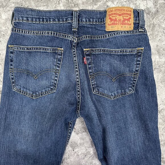 Levis 511 Jeans Mens 33x32 Blue Medium Wash Denim Straight Slim Low Rise - Picture 3 of 5